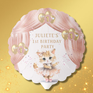 Charming Dancing Kitten Photo First Birthday Girl Balloon