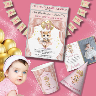 Charming Dancing Kitten Photo First Birthday Girl Banner