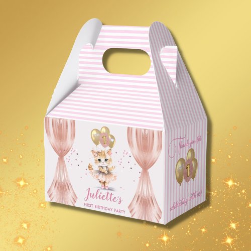 Charming Dancing Kitten Photo First Birthday Girl Favor Boxes