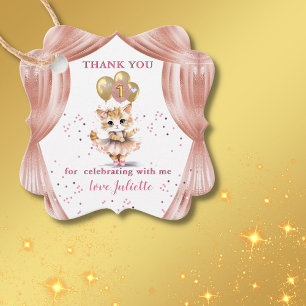 Charming Dancing Kitten Photo First Birthday Girl  Favor Tags