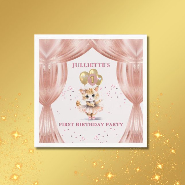 Charming Dancing Kitten Photo First Birthday Girl  Napkins (Creator Uploaded)