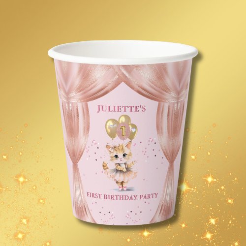 Charming Dancing Kitten Photo First Birthday Girl  Paper Cups