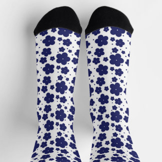Charming Dark Blue Flat Botanical Artwork Motif Socks