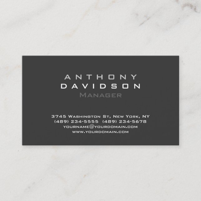 Charming Dark Gray Contemporary Chic Business Card (Front)