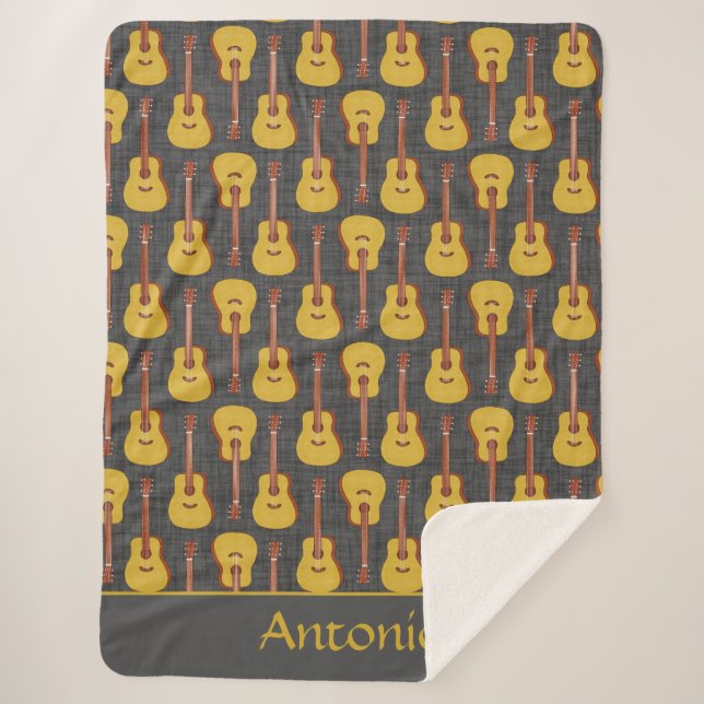 Charming Dark Gray Guitar Music Fan Design Sherpa Blanket (Front)