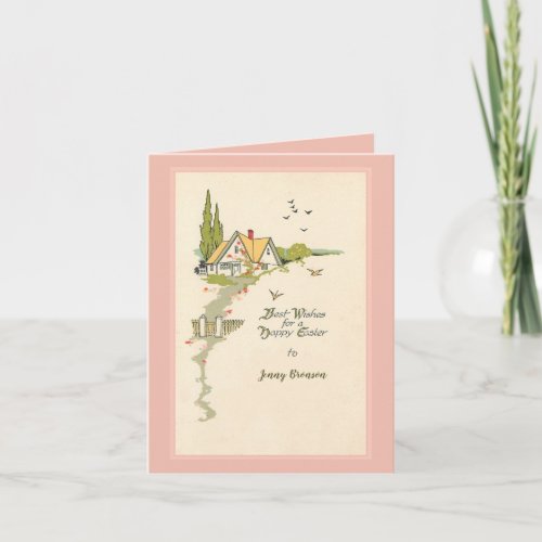 Charming deco  birds cottage Easter card