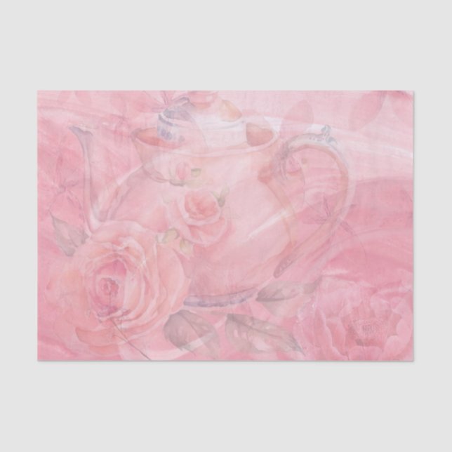 Charming Decorative Pink Decoupage Tea Pot Design Tissue Paper (Front)