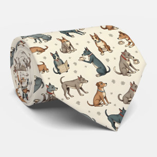 Charming Dogs Reading and Relaxing Pattern Neck Tie