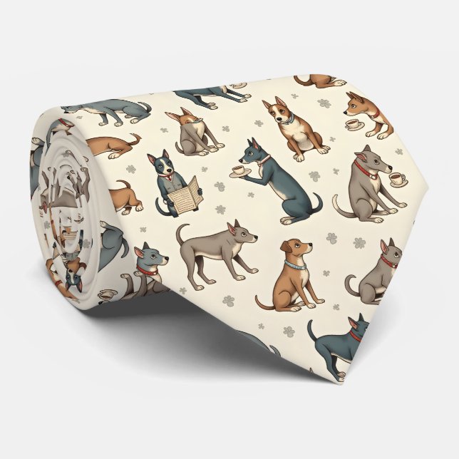 Charming Dogs Reading and Relaxing Pattern Neck Tie (Rolled)