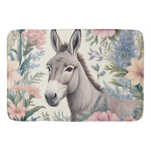 Charming Donkey Pastel Flowers Farm Animal Bath Mat