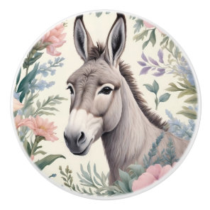 Charming Donkey Pastel Flowers Farm Animal Ceramic Knob