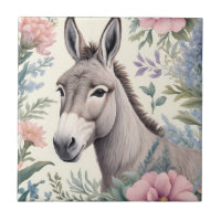 Charming Donkey Pastel Flowers Farm Animal