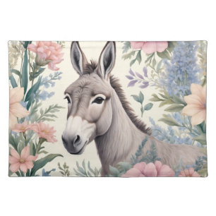 Charming Donkey Pastel Flowers Farm Animal Cloth Placemat