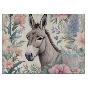 Charming Donkey Pastel Flowers Farm Animal Cutting Board