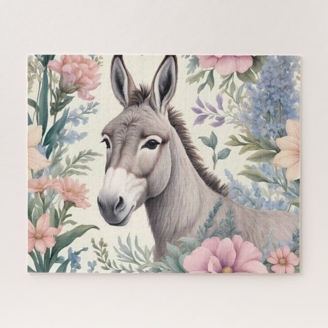 Charming Donkey Pastel Flowers Farm Animal Jigsaw Puzzle (Horizontal)