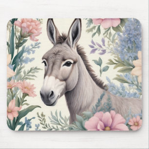 Charming Donkey Pastel Flowers Farm Animal Mouse Pad