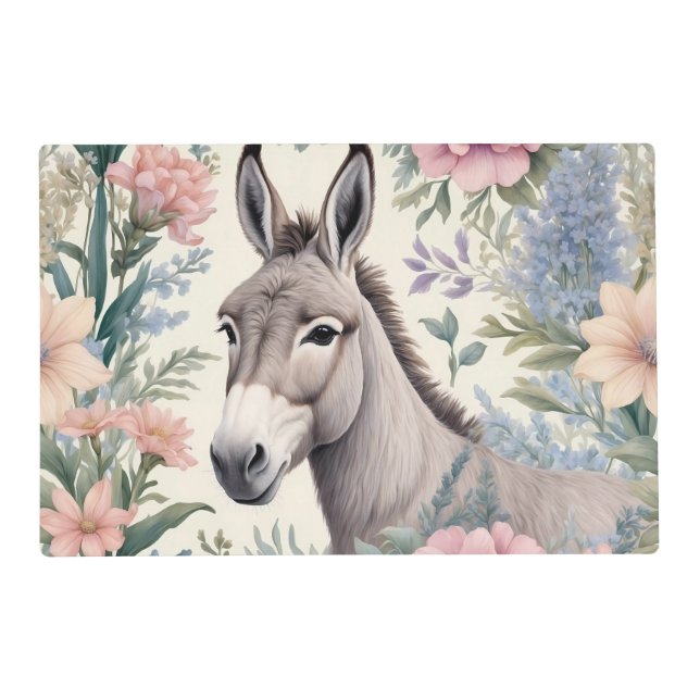 Charming Donkey Pastel Flowers Farm Animal Placemat (Front)