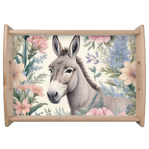 Charming Donkey Pastel Flowers Farm Animal Serving Tray