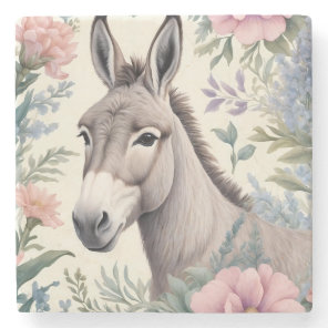 Charming Donkey Pastel Flowers Farm Animal Stone Coaster