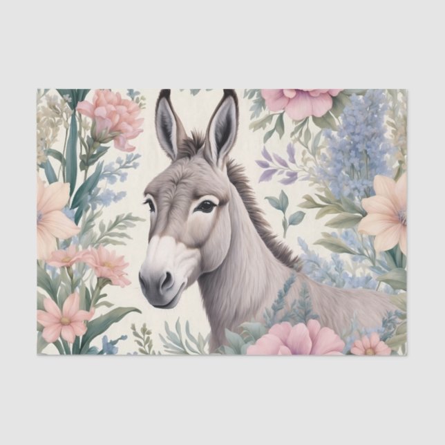 Charming Donkey Pastel Flowers Farm Animal Tissue Paper (Front)