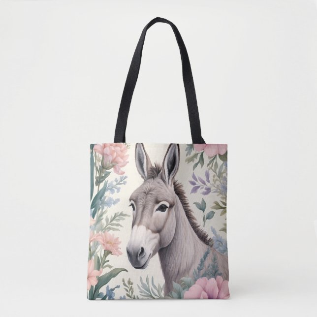 Charming Donkey Pastel Flowers Farm Animal Tote Bag (Front)