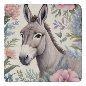 Charming Donkey Pastel Flowers Farm Animal Trivet