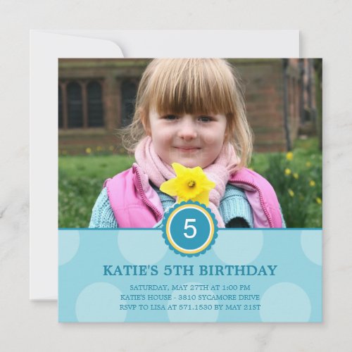 Charming Dots Photo Birthday Invitation (Blue)