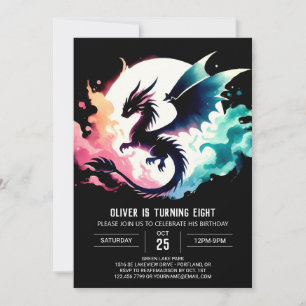 Charming Dragon Birthday Editable Invitation