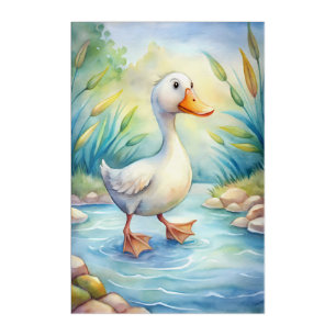 Charming Duck by the Pond – Whimsical Watercolor Acrylic Print