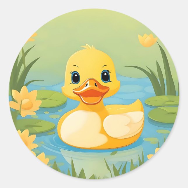 Charming Duckling in Calm Waters Classic Round Sticker (Front)