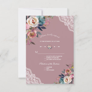 Charming Dusty Blue Dusty Rose Floral Wedding RSVP Card