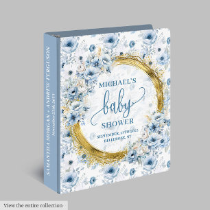 Charming Dusty Blue Gold Floral Baby Memory Album 3 Ring Binder