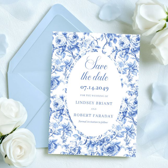 Charming Dusty Blue Roses Save the Date Wedding   Announcement (Charming Dusty Blue Roses Save the Date Wedding Card)