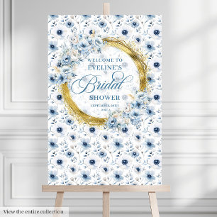 Charming dusty blue watercolor bridal shower sign