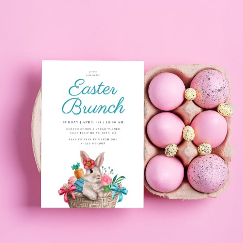 Charming Easter Brunch Bunny  Flower Basket Invitation
