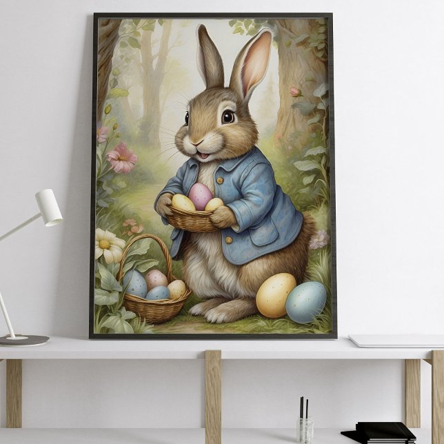 Charming Easter Bunny in Blue Coat Woodland  Poster (Creator Uploaded)