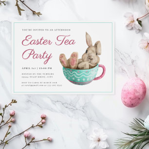 Charming Easter Tea Party Bunny In a Teacup Invitation