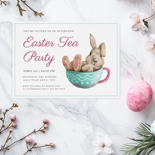 Charming Easter Tea Party Bunny In a Teacup Invitation