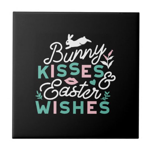Charming Easter Typography Bunny Easter Ceramic Tile