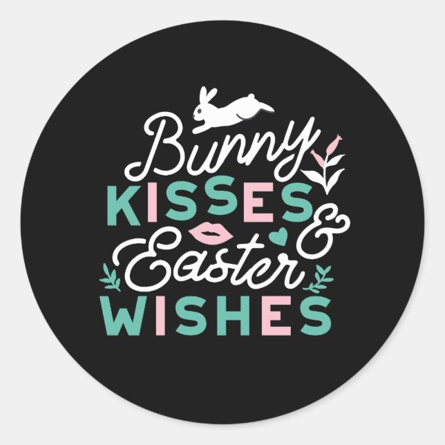 Charming Easter Typography Bunny Easter Classic Round Sticker (Front)