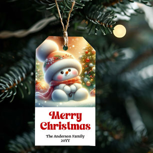Charming Editable Christmas Snowman Kids Gift Tag 