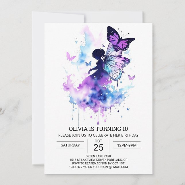 Charming Editable Fairy Birthday Invitation (Front)