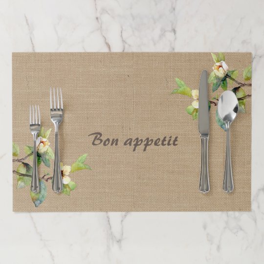 Charming elegant Burlap floral branch Paper Placemat