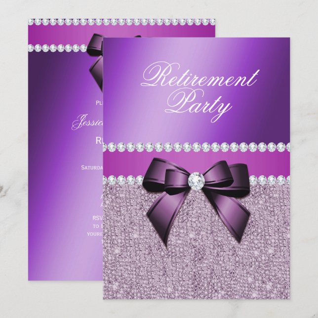 Charming Elegant Purple Retirement Party Invitation (Front/Back)