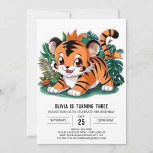Charming Elegant Tiger Digital Birthday Invitation
