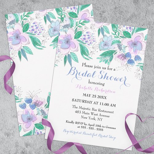Charming Elegant Watercolor Floral Bridal Shower Invitation