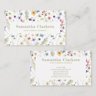 Charming Elegant Watercolor Wildflower Pattern Business Card