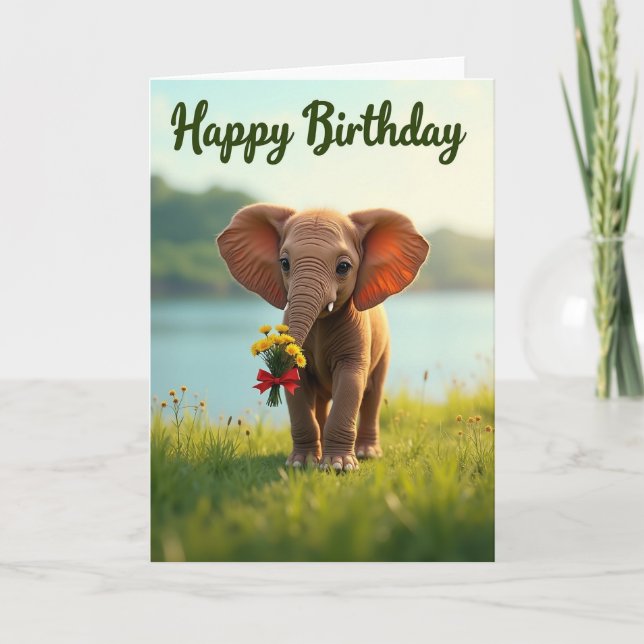 Charming Elephant Birthday Card (Front)