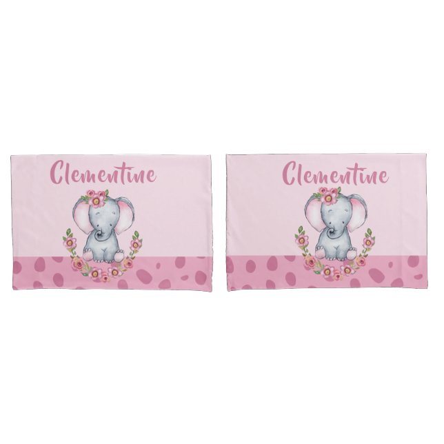 Charming Elephant PInk Floral Animal Print Pillow Case (Front-Set)