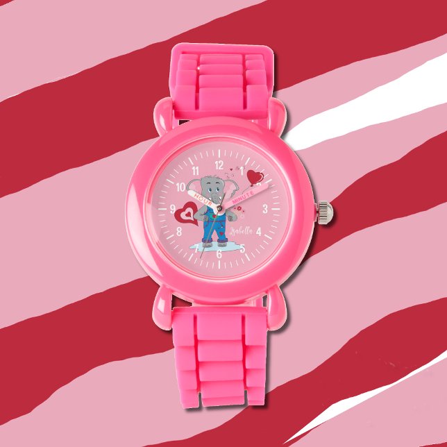 Charming elephant pink girl watch with name (Creator Uploaded)